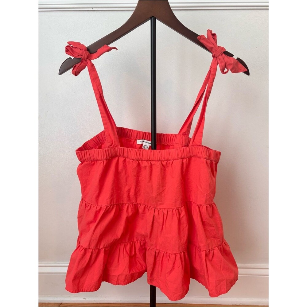 American Eagle Coral Tiered Tie Strap Babydoll Tank Top Small